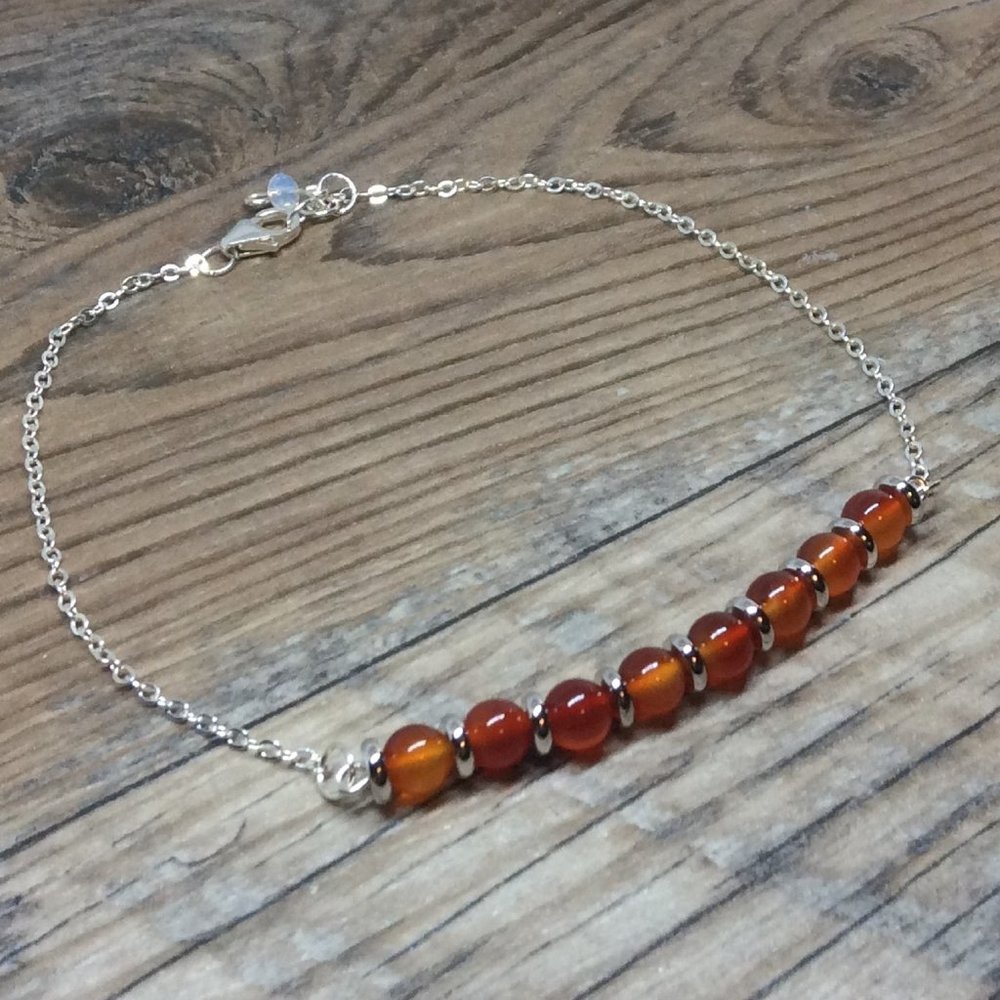 Carnelian anklet, Sterling Silver, Sacral chakra, healing jewelry